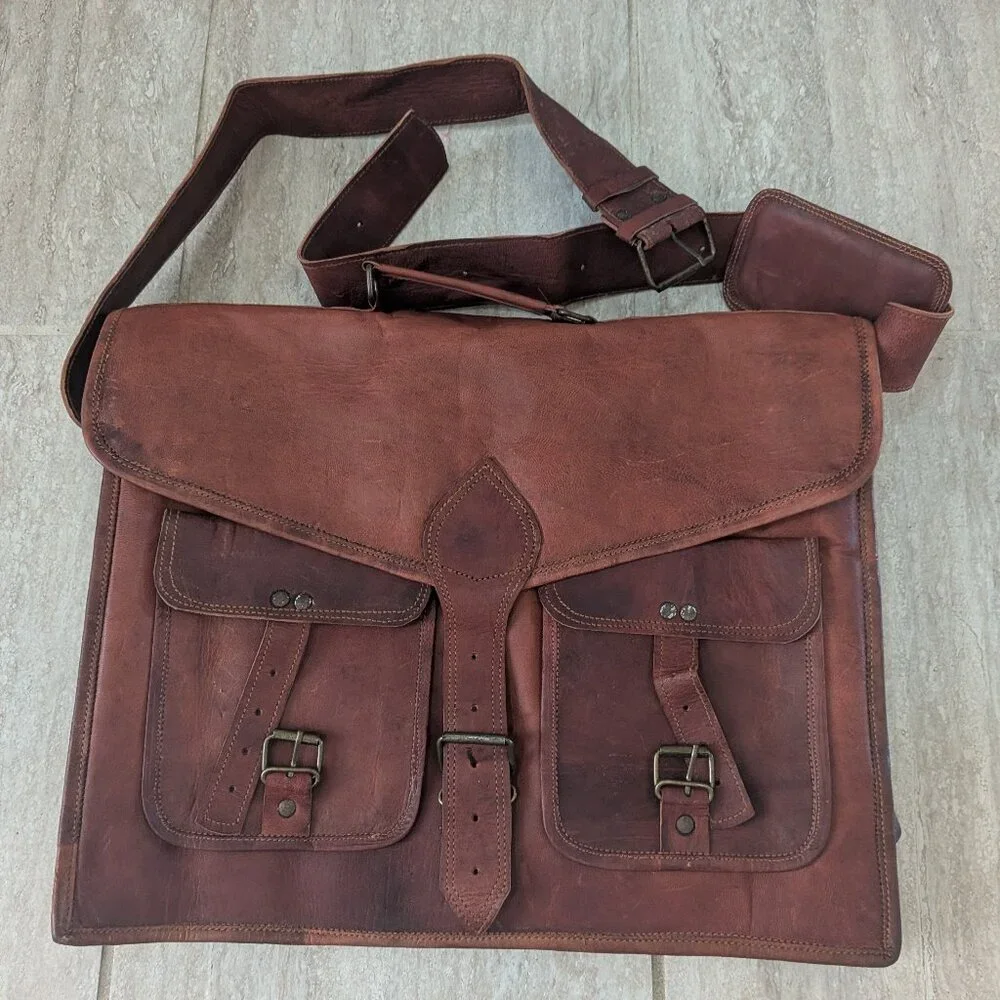 Leather Brown Messenger Bag Men's Laptop satchel Briefcase handmade